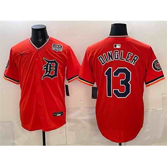 Men Detroit Tigers  13 Dillon Dingler Orange 2026 Alternate USA 250  Patch Vapor Premier Limited Stitched Baseball Jersey