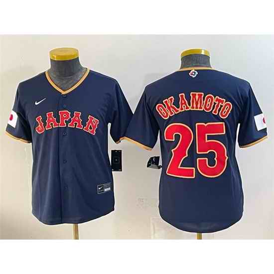 Youth Japan Baseball  25 Kazuma Okamoto Navy 2026 World Baseball Classic Road Stadium Stitched Baseball Jersey
