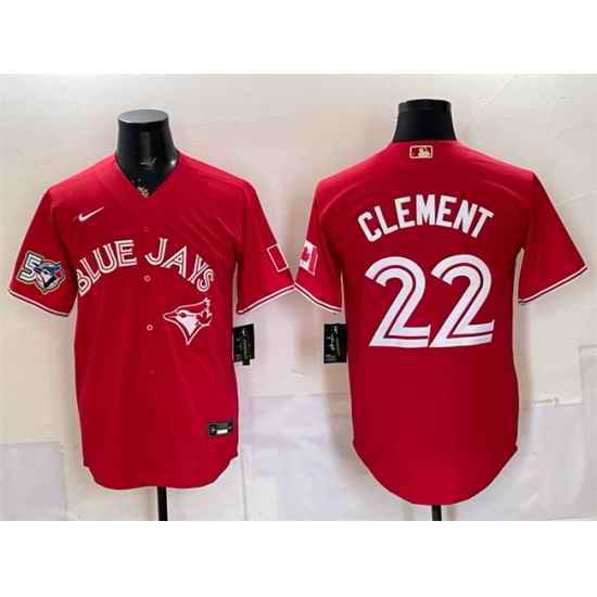 Men Toronto Blue Jays  22 Ernie Clement Red 50 Seasons Patch Stitched Baseball Jersey