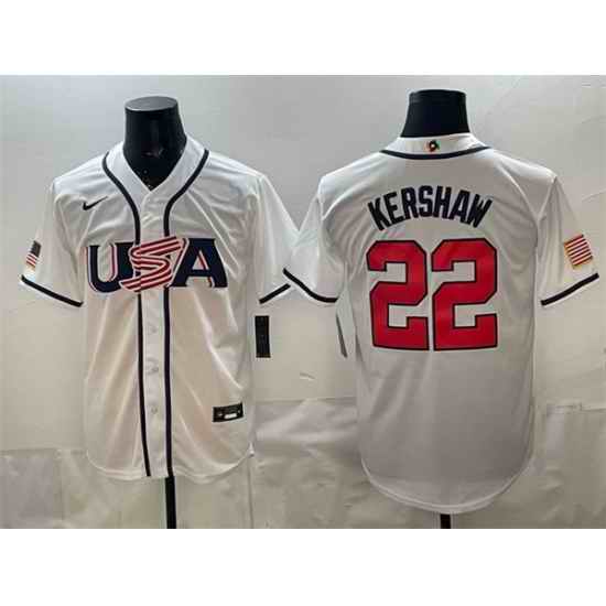 Men USA Baseball  22 Clayton Kershaw White 2026 World Baseball Classic Home Stadium Stitched Jersey
