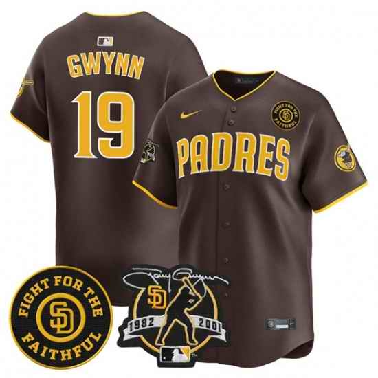 Men San Diego Padres 19 Tony Gwynn Brown Tony Gwynn  26 Faithful Patch Limited Stitched Baseball Jersey