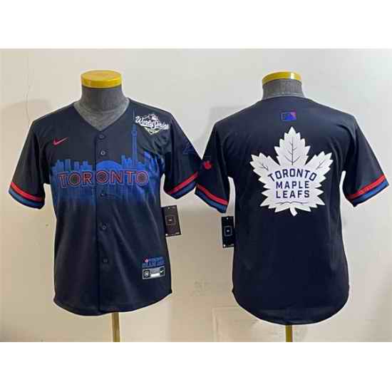 Youth Toronto Blue Jays  26 Leafs Navy 2025 World Series City Connect With White Leafs Logo Limited Stitched Baseball Jersey
