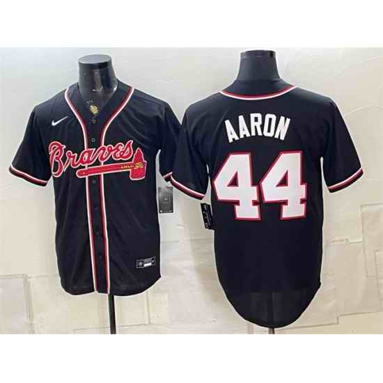 Men Atlanta Braves  44 Hank Aaron 2026 Fashion Replica Black Out Stitched Baseball Jersey