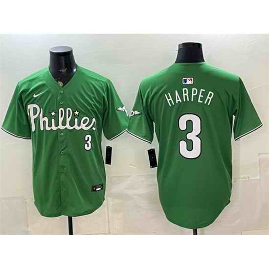 Men Philadelphia Phillies  3 Bryce Harper Green Limited Stitched Jersey