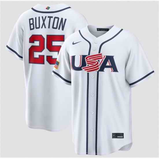 Men USA Baseball  25 Byron Buxton White 2026 World Baseball Classic Home Stadium Stitched Jersey