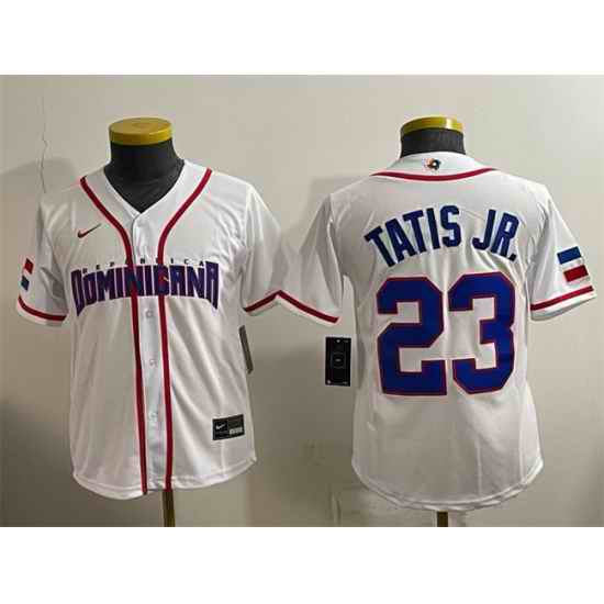 Women Dominican Republic Baseball  Fernando Tatis Jr  White 2026 World Baseball Classic Home Stadium Stitched Baseball Jersey Run Small