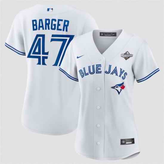 Women Toronto Blue Jays 47 Addison Barger White 2025 World Series Home Cool Base Stitched Baseball Jersey