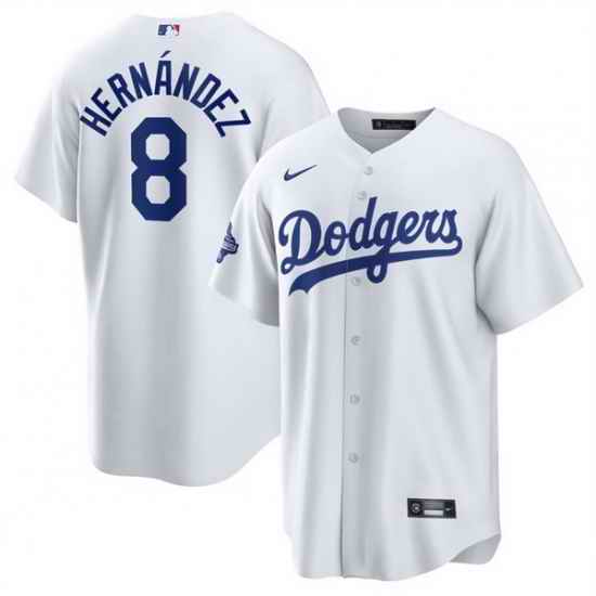 Men Los Angeles Dodgers 8 Enrique Hernandez White 2025 World Series Champions Patch Cool Base Stitched Baseball Jersey