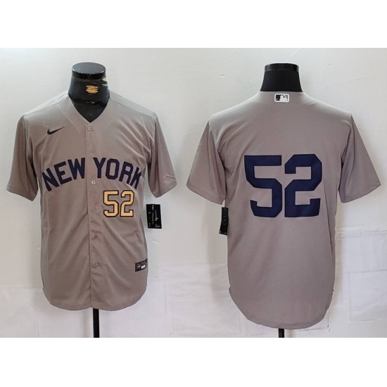 Men New York Yankees 52 CC Sabathia Grey Cool Base Stitched Baseball Jersey 1