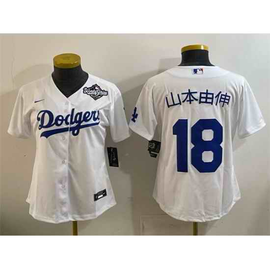 Youth Los Angeles Dodgers 18  Yoshinobu Yamamoto White 2025 World Series Home Cool Base Stitched Baseball Jersey