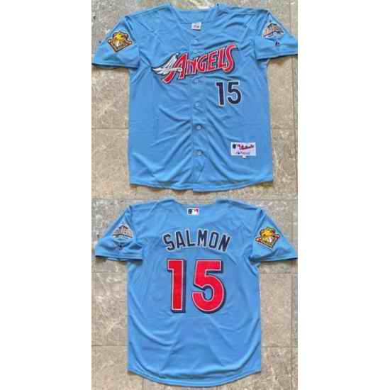 Men Los Angeles Angels  15 Tim Salmon Blue With 2001 American League Baseball Seasons 100th Anniversary Patch Stitched Baseball Jersey