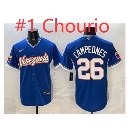 Men Venezuela Baseball 1 Jackson Chourio Blue 2026 World Baseball Classic Home Stadium Stitched Jersey