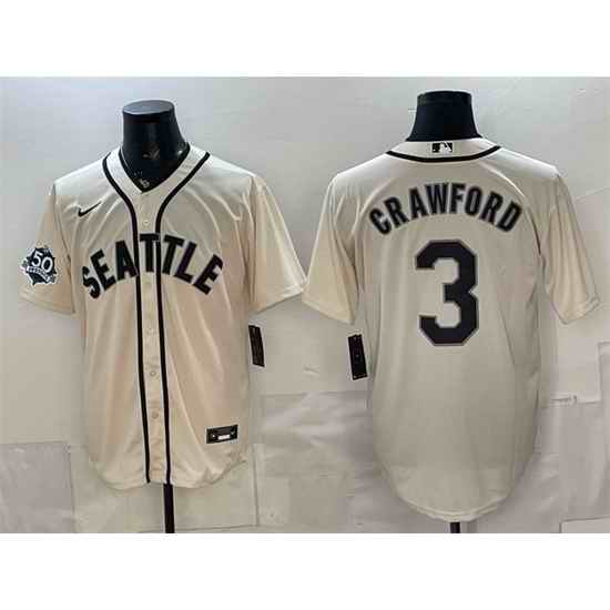 Men Seattle Mariners  3 J P  Crawford Cream 50th Anniversary Alternate Stitched Baseball Jersey
