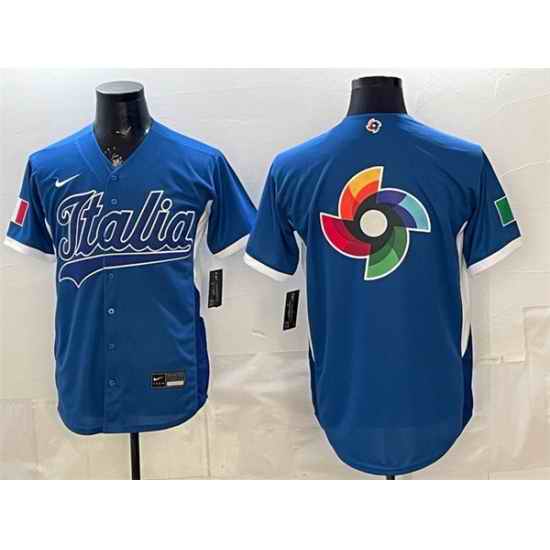 Men Italy Baseball Blue 2026 World Baseball Classic Big Logo Home Stadium Stitched Jersey