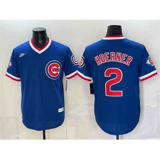 Men Chicago Cubs  2 Nico Hoerner Royal 150th Anniversary Throwback Vapor Limited Stitched Baseball Jersey