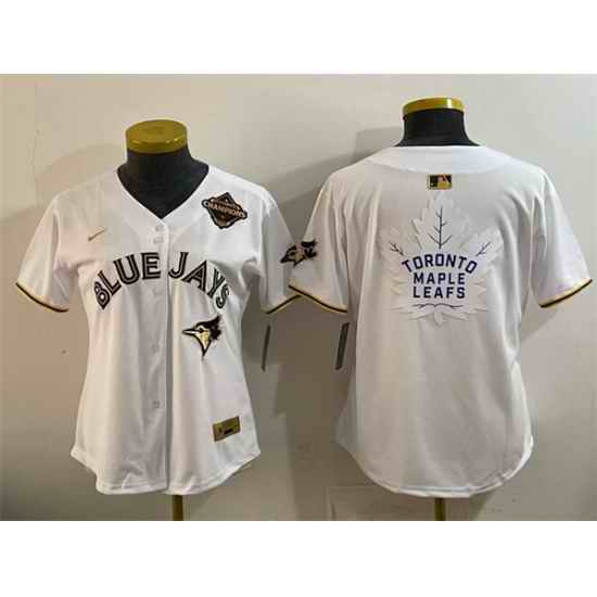 Youth Toronto Blue Jays  26 Leafs White Gold 2025 American League Champions With White Leafs Logo Limited Stitched Baseball Jersey