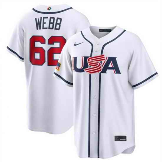 Men USA Baseball  62 Logan Webb White 2026 World Baseball Classic Home Stadium Stitched Jersey