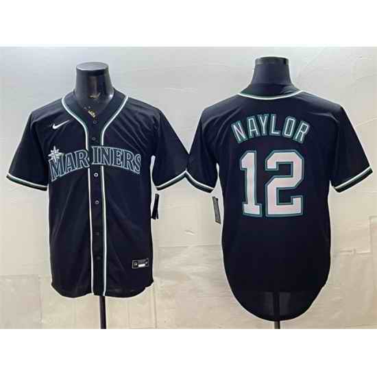Men Seattle Mariners  12 Josh Naylor 2026 Fashion Replica Black Out Stitched Baseball Jersey