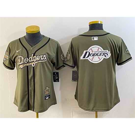 Women Los Angeles Dodgers Team Big Logo Olive 2026 Military Appreciation Game Day Stitched Baseball Jersey