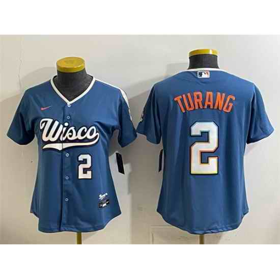 Youth Milwaukee Brewers 2 Brice Turang Mineral Blue 2026 City Connect Stadium Stitched Baseball Jersey
