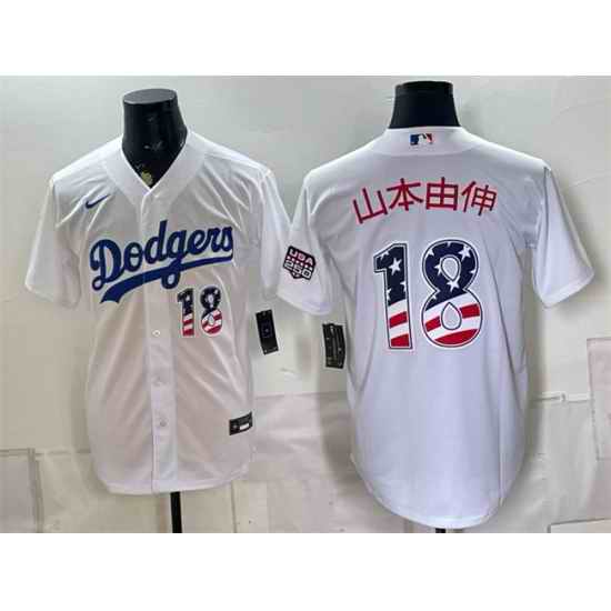Men Los Angeles Dodgers 18 Yoshinobu Yamamoto White USA 250 Fourth of July Home Stitched Baseball Jersey