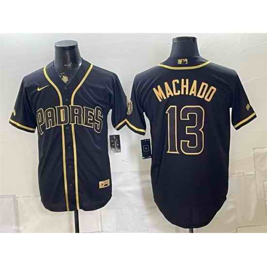 Men San Diego Padres 13 Manny Machado Black Gold With Patch Stitched Baseball Jersey