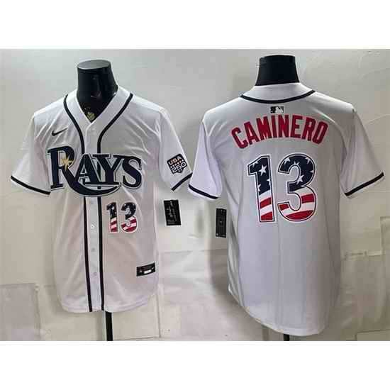 Men Tampa Bay Rays 13 Junior Caminero White 2026 USA 250 Fourth of July Home Stitched Baseball Jersey
