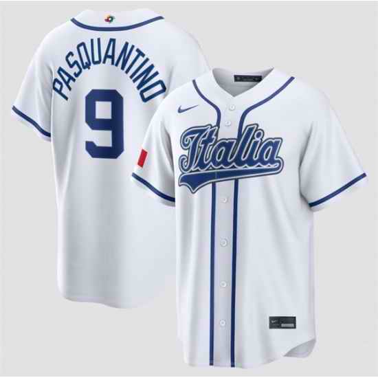 Men Italy Baseball  9 Vinnie Pasquantino 2026 World Baseball Classic Home Stadium Stitched Jersey