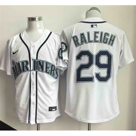 Men Seattle Mariners  29 Cal Raleigh White Cool Base Stitched Baseball Jersey