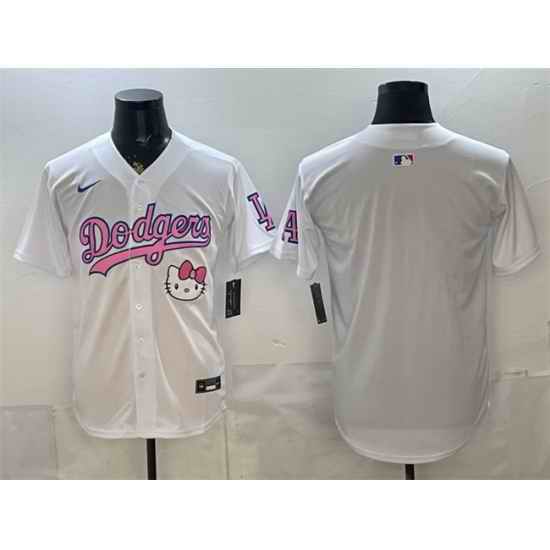 Men Los Angeles Dodgers Blank White Hello Kitty Night Stitched Baseball Jersey
