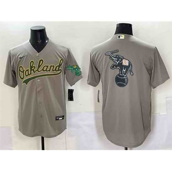 Men Oakland Athletics Team Big Logo Grey Cool Base Stitched Baseball Jersey