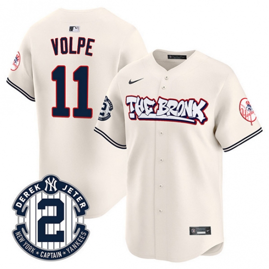 Men New York Yankees 11 Anthony Volpe Cream The Bronx Graffiti V2 Vapor Limited Stitched Baseball Jersey