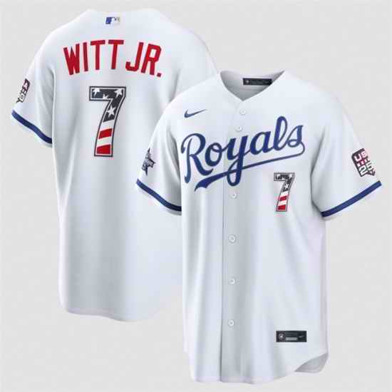 Men Kansas City Royals  7 Bobby Witt Jr  White 2026 All Star Edition Stars   Stripes Stadium Pick A Player Stitched Baseball Jersey