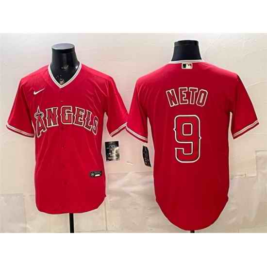 Men Los Angeles Angels  9 Zach Neto Red Stitched Baseball Jersey