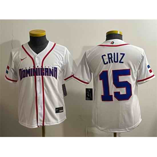 Women Dominican Republic Baseball  15 Oneil Cruz White 2026 World Baseball Classic Home Stadium Stitched Baseball Jersey Run Small