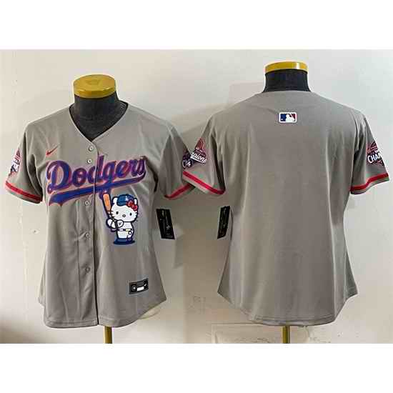 Women Los Angeles Dodgers Blank Grey Hello Kitty Night 2025 World Series Champions Patch Stitched Baseball Jersey