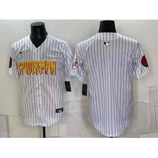 Men New York Yankees X Spider Man Blank White Limited Stitched Baseball Jersey