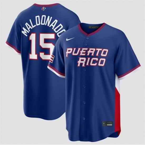 Men Puerto Rico Baseball  15 Martin Maldonado Blue 2026 World Baseball Classic Road Stadium Stitched Jersey