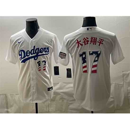 Men Los Angeles Dodgers 17 Shohei Ohtani White USA 250 Fourth of July Home Stitched Baseball Jersey