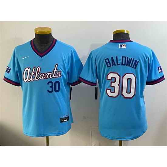 Youth Atlanta Braves 30 Drake Baldwin Powder Blue 2026 City Connect Stadium Stitched Baseball Jersey