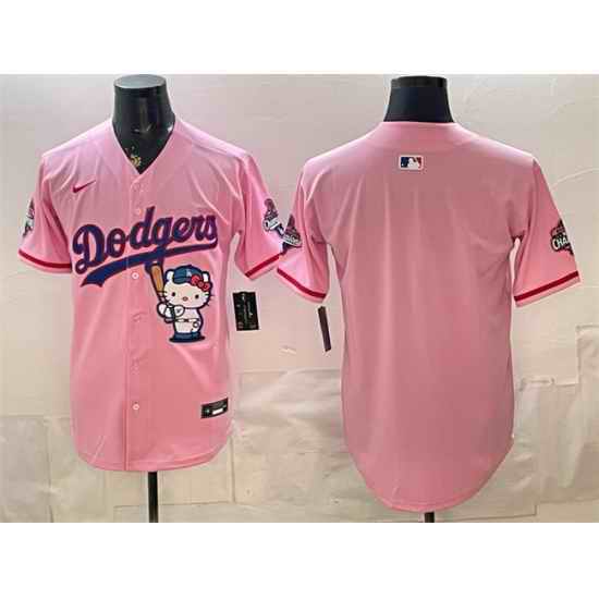 Men Los Angeles Dodgers Blank Pink Hello Kitty Night 2025 World Series Champions Patch Stitched Baseball Jersey