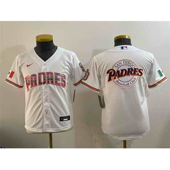 Youth San Diego Padres Team Big Logo White Mexico Cool Base Stitched Baseball Jersey 1