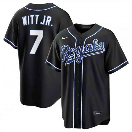 Men Kansas City Royals  7 Bobby Witt Jr  2026 Fashion Replica Black Out Stitched Baseball Jersey