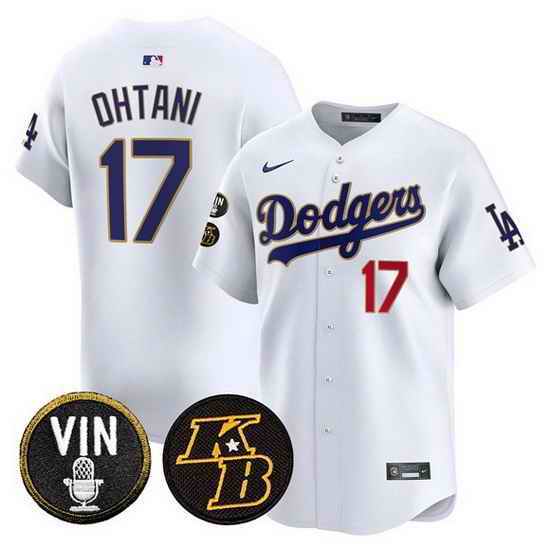 Men Los Angeles Dodgers  17 Shohei Ohtani White 2026 Vin   Kobe Patch Gold Trim Vapor Premier Limited Stitched Baseball Jersey