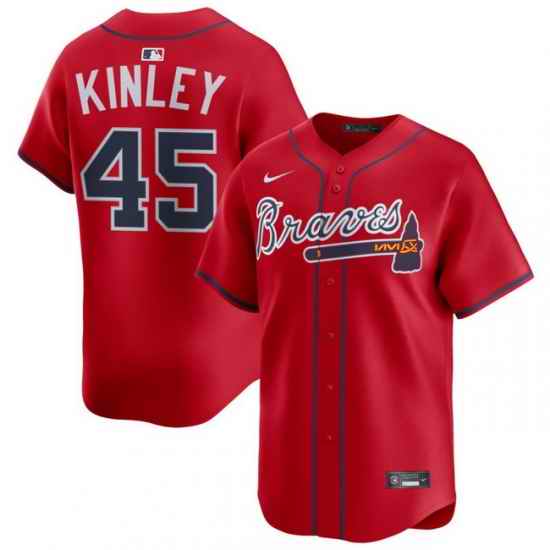 Men Atlanta Braves Nike Alternate Limited Jersey Red Kinley Tyler 45