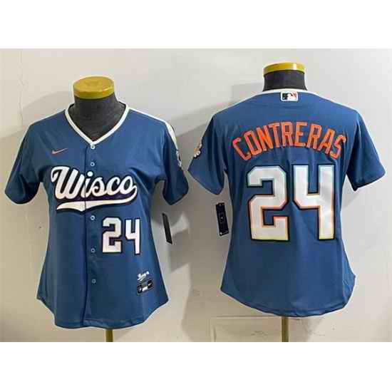 Women Milwaukee Brewers 24 William Contreras Mineral Blue 2026 City Connect Stadium Stitched Baseball Jersey