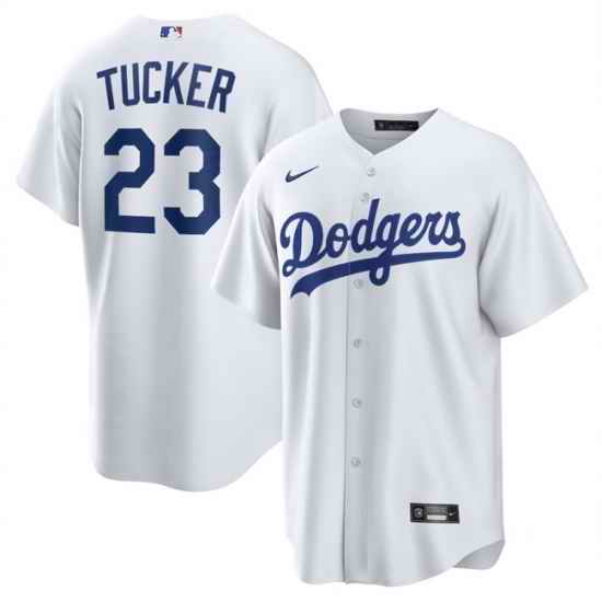 Men Los Angeles Dodgers 23 Kyle Tucker White Cool Base Stitched Baseball Jersey