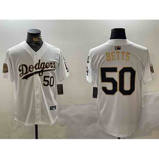 men los angeles dodgers 50 mookie betts white gold 2024 world series with fernando memorial patch limited stitched baseball jersey_ u526F u672C