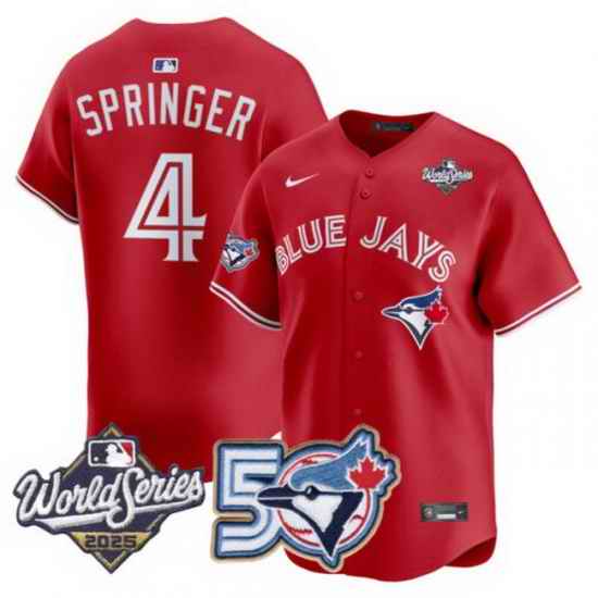 Men Women Youth Blue Jays 50th Patch 2025 World Series Red 4 Springer Stitched Jersey