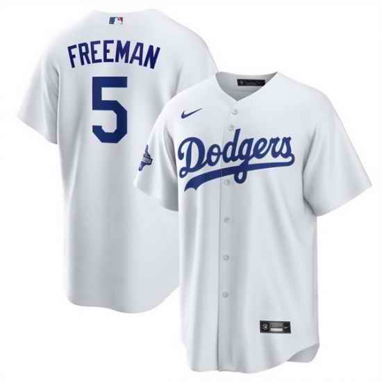 Men Los Angeles Dodgers 5 Freddie Freeman White 2025 World Series Champions Patch Cool Base Stitched Baseball Jersey